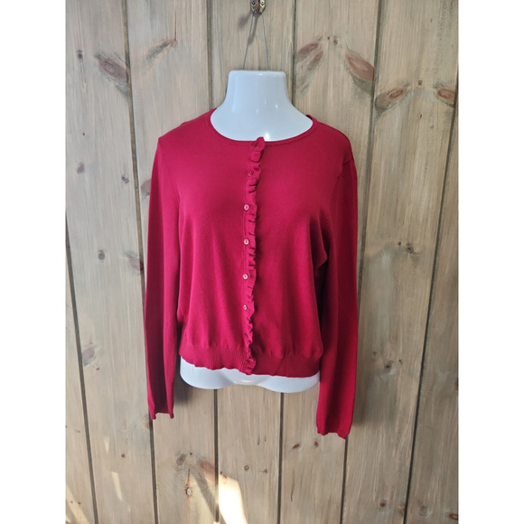 LOFT Sweaters - Ann Taylor LOFT Red Cotton Blend Button Up Cardigan Sweater Large